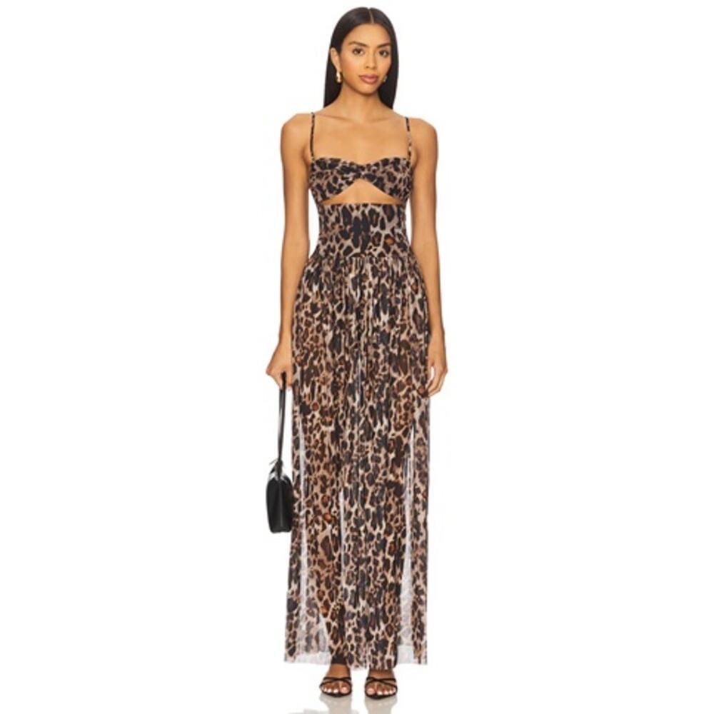 Revolve x Agua Bendita Malay Maxi Dress Mesh Leopard Print Cut out Size S NWT